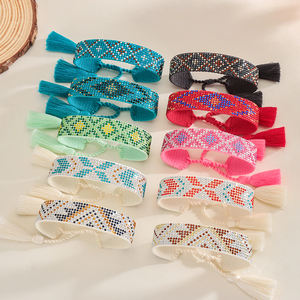 בוהו רקמה צמידים ארוגים צמידים באורז חרוז אורז חרוז סט סט סט מתכוונן חבלים ידידות מתנה מגלי אופנה - Product Image 1