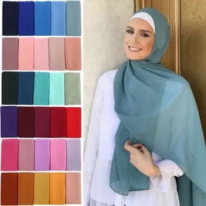 Wholesale High Quality Plain Islamic Shawls Georgette Scarf Women Muslim Hijabs Borong Tudung Heavy Chiffon Scarf Hijab