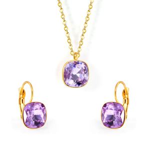 Conjunto de Joyería de Circonio para Mujer, Acero Inoxidable con Recubrimiento de Oro, Collar y Aretes con Circonitas - Product Image 1