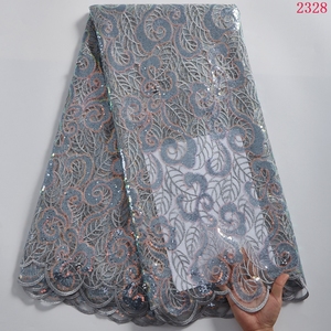 Tissu en dentelle de tulle français africain floral de première qualité avec sequins, tissu floral unique en maille pour robes, vêtements nigérians pour grandes occasions 2580 - Product Image 6