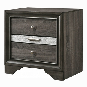 Comodino Contemporaneo con Finitura Grigia e Cassetti Portaoggetti, Mobile in Legno per Camera da Letto, 1 Pezzo - Product Image 3