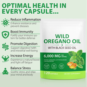 アセンシャルラボ 非遺伝子組み換え野生オレガノオイル ソフトジェルサプリメント 免疫消化サポート オレガノオイルカプセル ブラックシードオイル配合 - Product Image 5