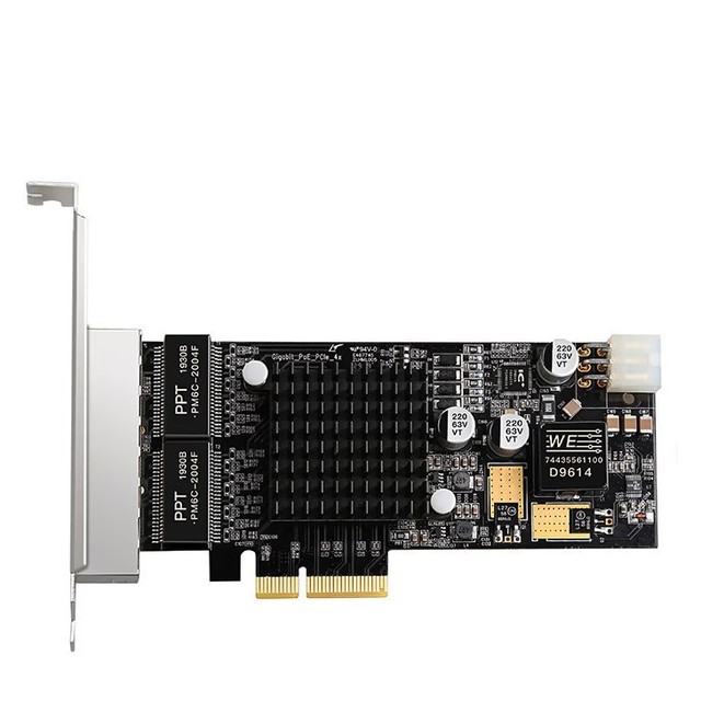 Industrial Grade 4-Port Gigabit PCIe X4 Network Card with I350 Chip, PoE LAN Adapter for Industrial Camera & Image Capture