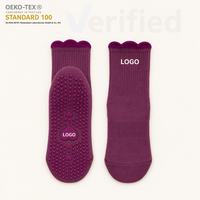Chaussettes de yoga et de pilates personnalisées pour femmes, en tricot 100% coton, avec logo brodé en jacquard, antidérapantes