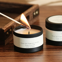 Bougie parfumée de luxe en cire de soja, en boîte métallique noire, personnalisable avec étiquette privée, vente en gros de haute qualité pour la décoration intérieure