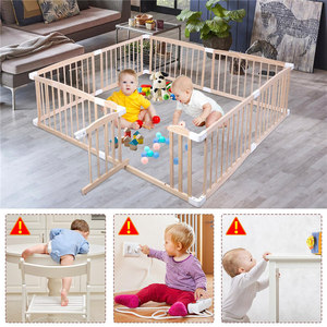 حظيرة لعب للأطفال من الخشب الطبيعي قابلة للطي مع لوحة تعليمية - Product Image 2