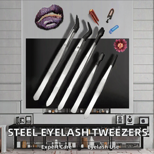 Pinzas Profesionales Multiusos de Acero Inoxidable para Pestañas, Puntas Planas e Inclinadas, Negras, para Depilación de Cejas - Product Image 2