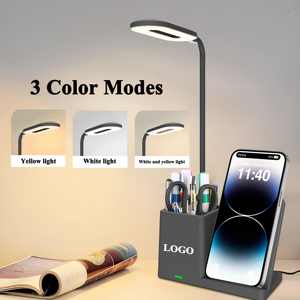 Base de Carga Inalámbrica 3 en 1 de 15W con Lámpara LED de 3 Colores, Estación de Carga Rápida, Soporte para Teléfono y Bolígrafo para Escritorio de Oficina, con Logotipo Personalizado - Product Image 2