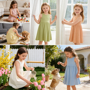 DC Mode Enfant Robes Filles Coton Biologique Tricot Sans Manches Tank Petites Filles 12M-7Y Été Détente Maison - Product Image 2