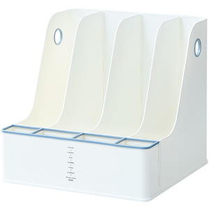 Book Storage Box With Dividers White Blue Student Desk Organizer Stationery Holder Shelf For Office And Home Use - Product Image 1