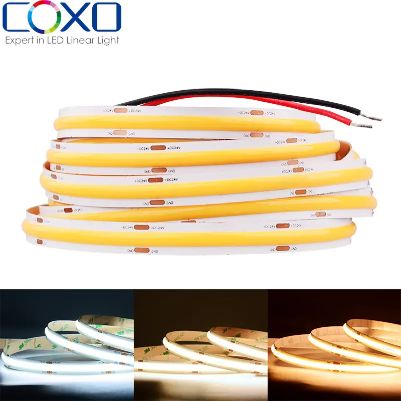 COXO cob led strip light 12v 24v 480led ce rohs 3 years warranty flexible led strip light