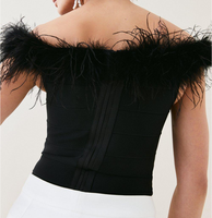 KD – haut en tricot à plumes pour femme, haut de luxe, avec ourlet court