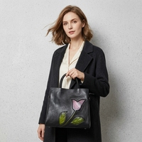 Sac fourre-tout décontracté en cuir véritable grande capacité pour femme, motif floral, fermeture éclair, polyester imperméable, bandoulière réglable