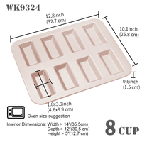 Nouveau design, moule à pâtisserie rectangulaire en acier au carbone antiadhésif pour 8 financiers
