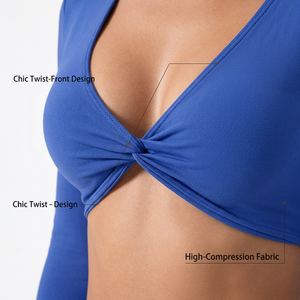 Women Premium Cobalt Blue Seamless Yoga Set with Twist Front Long Sleeve Crop Top and <b>Booty</b> Scrunch High Waist Fitness <b>Leggings</b> - Product Image 5