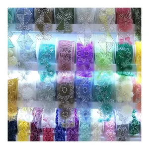 Affinity 2024 New Designs Manufacturer Customized Colour Lace Trim 3D Flower Embroidery Trimming Lace With Beads