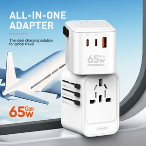 LDNIO Z6 GaN Extensão Cabo USB PD Wall Power Travel Adapter Adaptador de Viagem Universal Multi Plug Dual Type-C Adaptador de Viagem