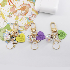 Porte-clés en forme de cœur avec boule de verre et lapin mignon de dessin animé, pendentif en alliage pour <span class=keywords><strong>Airpods</strong></span>, accessoire de sac, pour <span class=keywords><strong>meilleur</strong></span> ami ou couple - Product Image 3