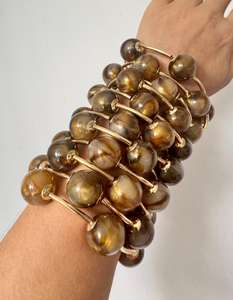 2026 yeni varış moda 18K altın Punk topları ve tıknaz gümüş bilezikler ucuz toptan altın folyo kahverengi topları bilezik kadınlar - Product Image 3