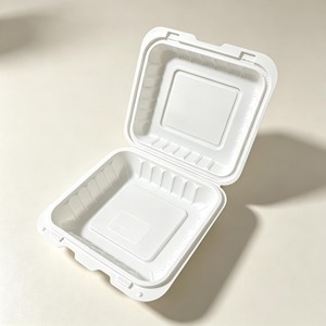 Boîte à hamburger personnalisée en plastique biodégradable, sans PFAS, à charnière, pour plats à emporter, compatible micro-ondes - Product Image 1