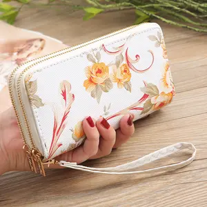 New Clutch Bag Women's Purse Long Double Pull Rose Fashion Multi-card Card Bag