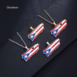Venta caliente esmalte país bandera chapado en <span class=keywords><strong>oro</strong></span> collar <span class=keywords><strong>de</strong></span> acero inoxidable <span class=keywords><strong>Puerto</strong></span> <span class=keywords><strong>Rico</strong></span> mapa colgante cadena <span class=keywords><strong>de</strong></span> eslabones <span class=keywords><strong>para</strong></span> joyería <span class=keywords><strong>de</strong></span> aniversario - Product Image 1