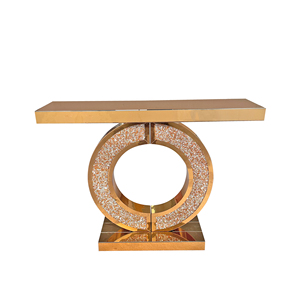 Table console miroir avec incrustation de diamants concassés, longue table d'entrée, base en forme de O, table d'appoint moderne étroite (marron) - Product Image 6