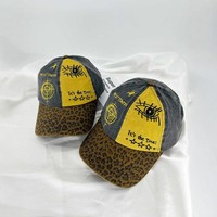 Gorra de Béisbol Vintage Y2K con Estampado de Leopardo y Bloques de Color, Bordada, Lavada, Unisex, Estilo Urbano, Ajustable, Tipo Dad Hat para Uso Diario al Aire Libre