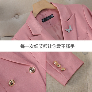 Women's Pink <b>Blazer</b> Suit <b>Set</b> Double Breasted Office Lady Style Anti-Wrinkle Pencil Pants Professional Work Wear - Product Image 3