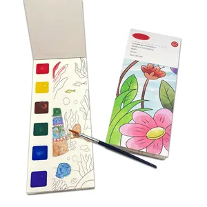페인트 아트 용품 어린이 휴대용 여행 수채화 그림 책 6 색 안료 브러쉬 다양한 패턴