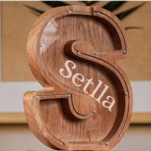 Hucha de madera con forma de letra S y cristal transparente, diseño creativo, caja de dinero portátil para regalo o uso personal - Product Image 1