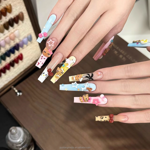 <span class=keywords><strong>Uñas</strong></span> postizas <span class=keywords><strong>acrílicas</strong></span> al por mayor, de cobertura completa, <span class=keywords><strong>largas</strong></span>, tipo ataúd, con degradado negro/gris, estrellas/lunas, efecto plateado y pedrería 3D. - Product Image 5