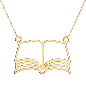 Collana con Ciondolo a Forma di Libro Minimalista, in Acciaio Inossidabile, Personalizzabile, Regalo per Amanti dei Libri - Product Image 1