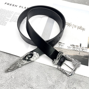 Cintura Classica Nera Punk in Lega con Fibbia a <span class=keywords><strong>Vite</strong></span>, Casual in Pelle PU, Stile Western, Spada Spezzata, Cavaliere Templare, Retrò Oversize da Uomo - Product Image 5