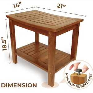 Tabouret de douche en teck, bois massif, 21x14x18,5 pouces, pieds en caoutchouc antidérapants, pour salle de bain, spa, extérieur - Product Image 1