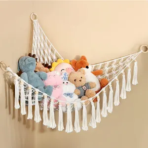 Rede de brinquedos de pelúcia feita à mão, suporte de macrame, brinquedo, rede para pendurar no berçário, playroom, quarto de crianças, armazenamento