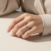 Anillo de Cadena con Eslabones de Zirconia, Joyería Fina, Plata de Ley 925, Anillo Cubano Geométrico Calado para Mujer