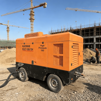 Compresor de Aire Portátil Diésel de 550 CFM y 13 Bares Montado en Remolque, de Uso Pesado para Perforación de Pozos de Agua y Trabajos en Canteras