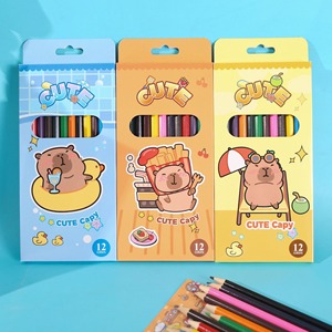 Conjunto de Lápis de Cor com Padrão de Capibara em 12 Cores, Lápis de Madeira para Desenho Infantil e Graffiti - Product Image 3