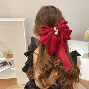 Accessoires pour femmes, barrettes à <span class=keywords><strong>cheveux</strong></span> en organza de couleur unie pour filles, barrettes fantaisie à nœud français, grandes barrettes à <span class=keywords><strong>cheveux</strong></span> pour queue de cheval - Product Image 3