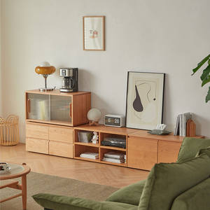 Mueble de TV con Plataforma de Madera Sólida, Mueble de Almacenamiento de Madera de Cerezo, Mueble Combinado para Sala de Estar - Product Image 1