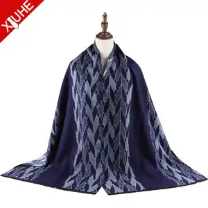 Fashion Lady Warm Long Blue Color Shawls Custom Polyester Cotton Winter Scarf Womens