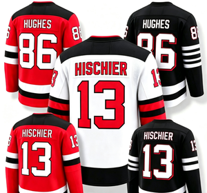 Penguins de Pittsburgh 2026 # 86 Jack Hughes # 13 Maillot de hockey sur glace Nico Hischier unisexe domicile/extérieur/alternatif imprimé 100% polyester - Product Image 1