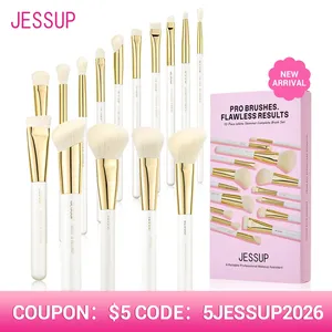 Juego de 15 brochas de maquillaje sintéticas suaves con mango blanco brillante para base, contorno, corrector, sombra de ojos, herramienta cosmética T518 - Product Image 1