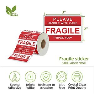 Autocollants d'expédition pour colis fragiles, 500 étiquettes par rouleau, adhésif permanent résistant pour la protection des boîtes de déménagement et des colis de fret - Product Image 4