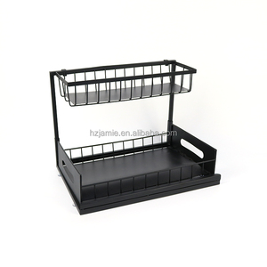Nouvelle version Double métal acier sous évier organisateur glissière <span class=keywords><strong>étagère</strong></span> <span class=keywords><strong>coulissante</strong></span> pour <span class=keywords><strong>cuisine</strong></span> salle de bain stockage multi-usage pour le stockage des épices - Product Image 5