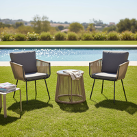 Set Bistro Rotan PE Modern 3 Buah, Kursi Santai Rangka Aluminium untuk Teras, Meja, Balkon, Taman, Perabot Makan