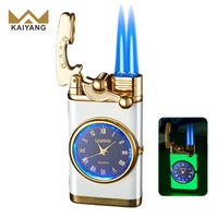 Briquet de montre au butane en gros Briquet à gaz rechargeable à double flamme bleue avec logo laser personnalisé