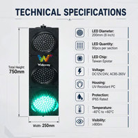 Semáforo LED de 200 mm y 3 Luces para Proyectos de Intersecciones Municipales, Rojo, Amarillo, Verde, IP65, Solución de Señalización de Tráfico Personalizable