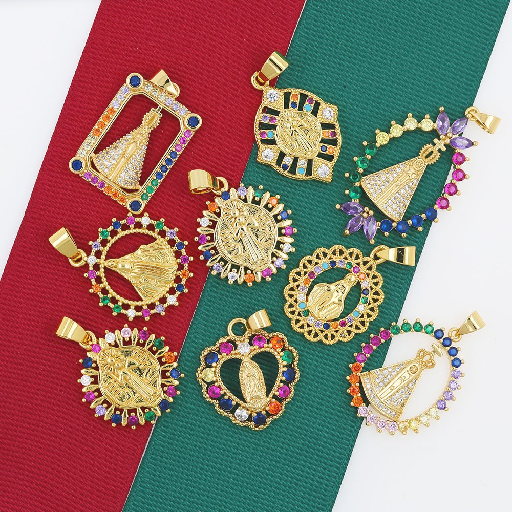 Pendentif Vierge Marie De Guadalupe En Or 14k Ovale - Avec Zirconium Cube - 1.3g Neuf Avec étiquettes